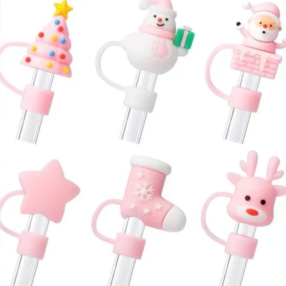 Straw Toppers Bundle - Pink Holiday Themed